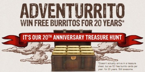 Chipotle 20th Anniversary Scavenger Hunt: 380 Win Free Burritos for a Year + More (Register Now)
