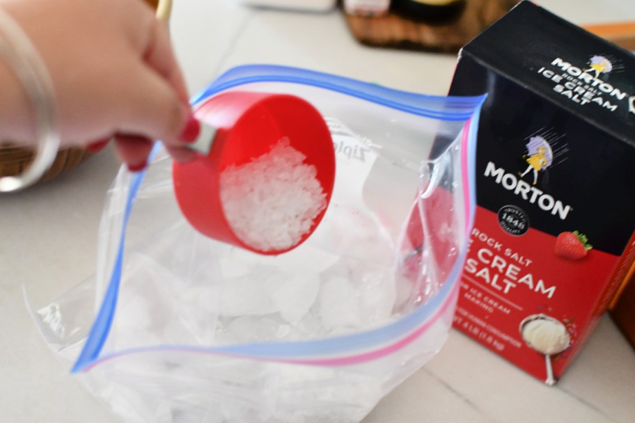 ice in a bag with rock salt