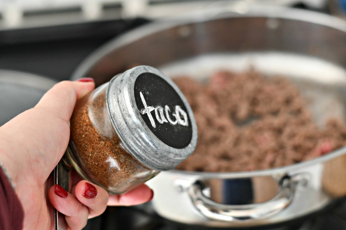 homemade taco seasoning recipe &ndash; in a jar, ready to add to hamburger