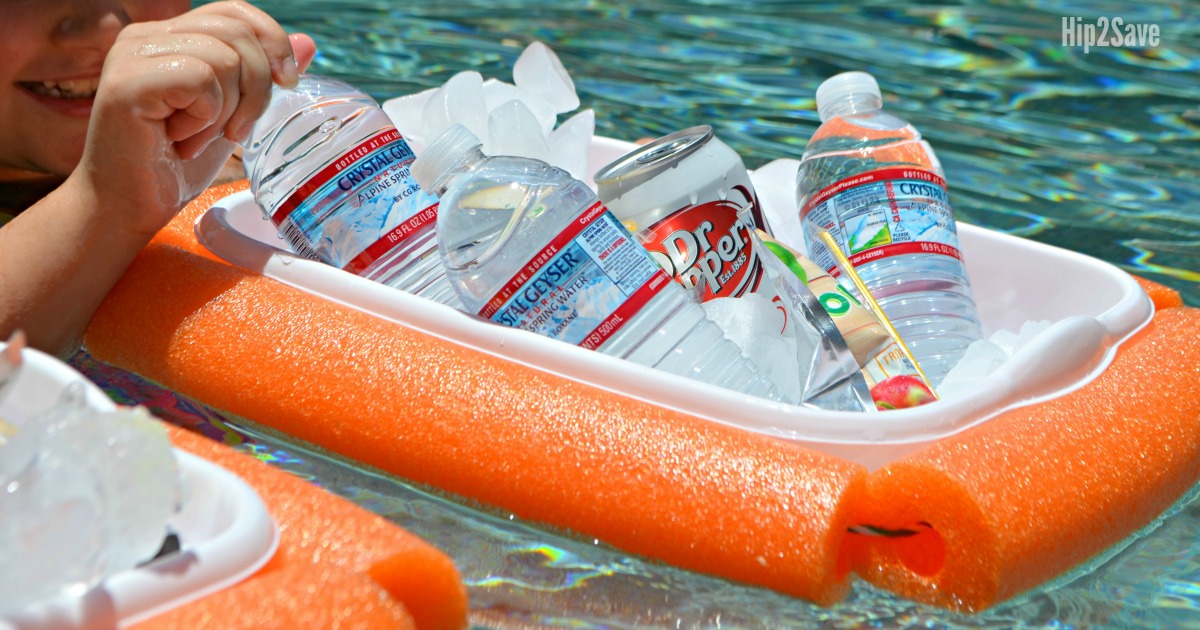 DIY floating drink cooler filled with water bottles