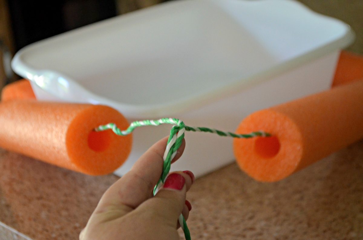 pool noodle cooler with rope to secure the pool noodles