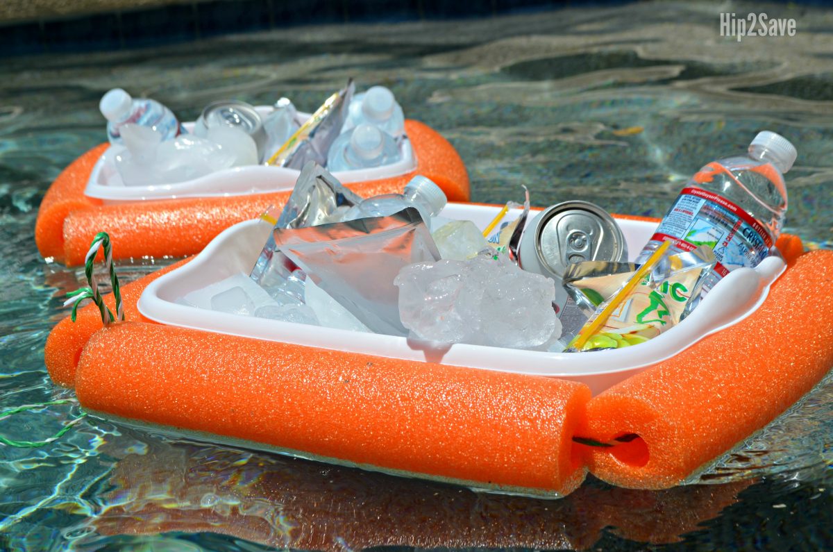 DIY hack floating pool coolers floating in the pool