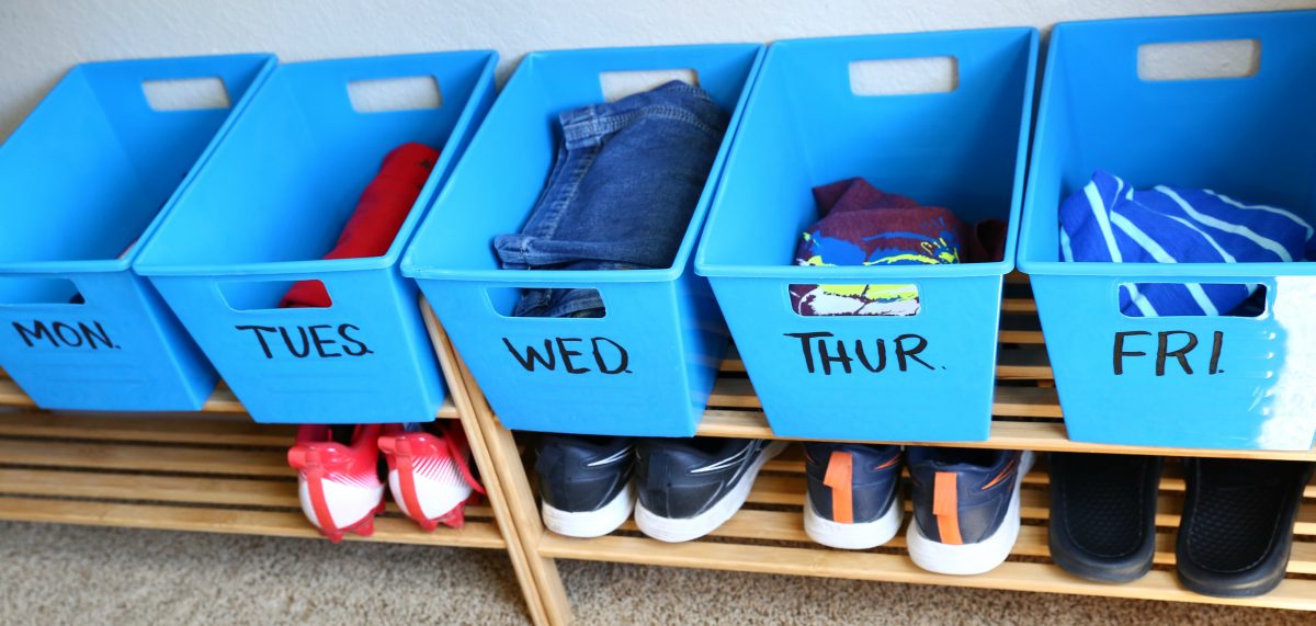 Dollar Tree Back to School hacks &ndash; clothing organizer bins