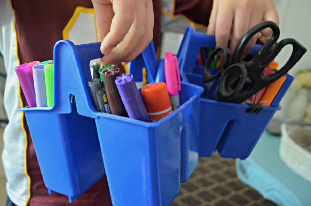 Dollar Tree Back to School hacks &ndash; make a market and scissors station