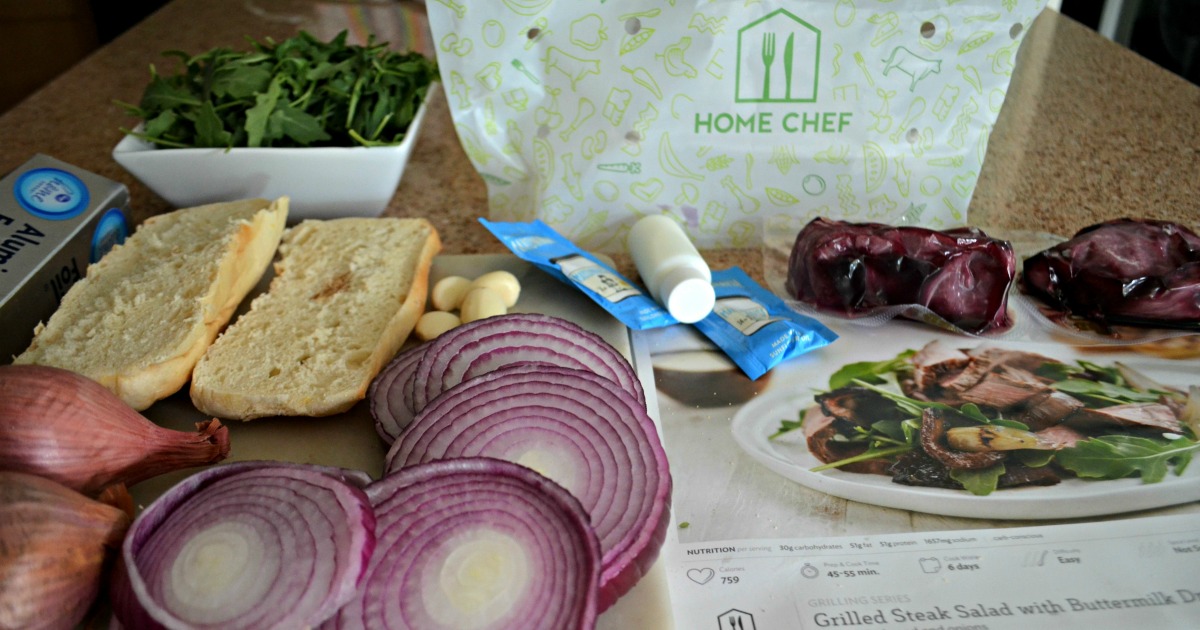 Easy Home Chef Meal Subscription Box Meals &ndash; ingredients next to a recipe card