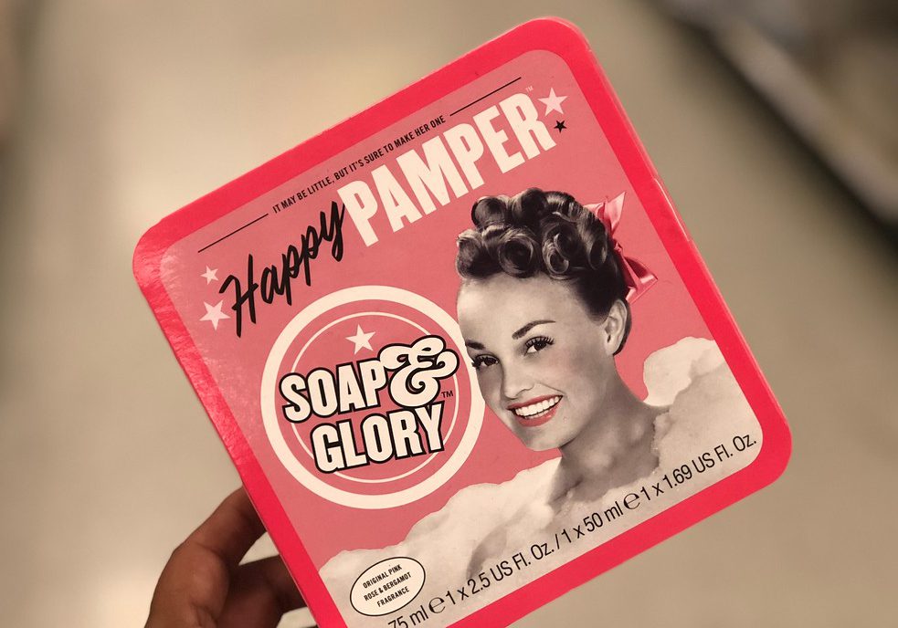 hand holding a Soap & Glory gift set