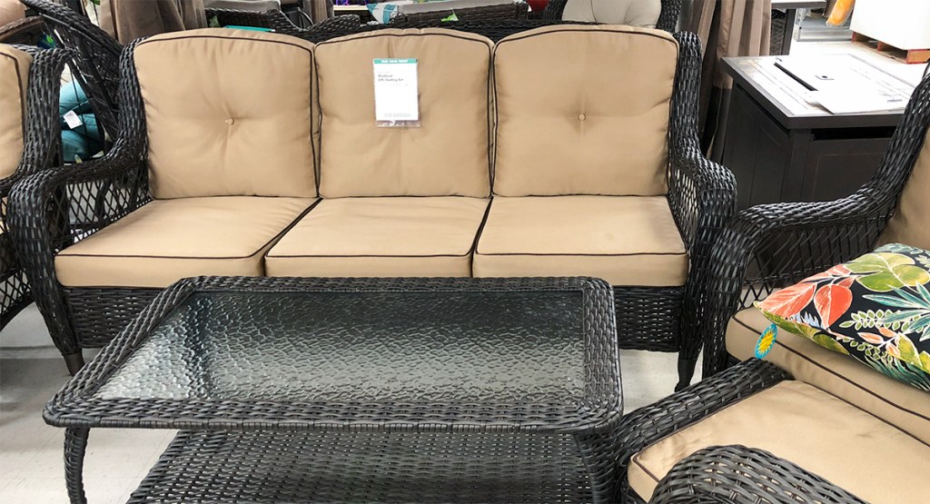 budget patio finds &mdash; conversation set with sofa and coffee table