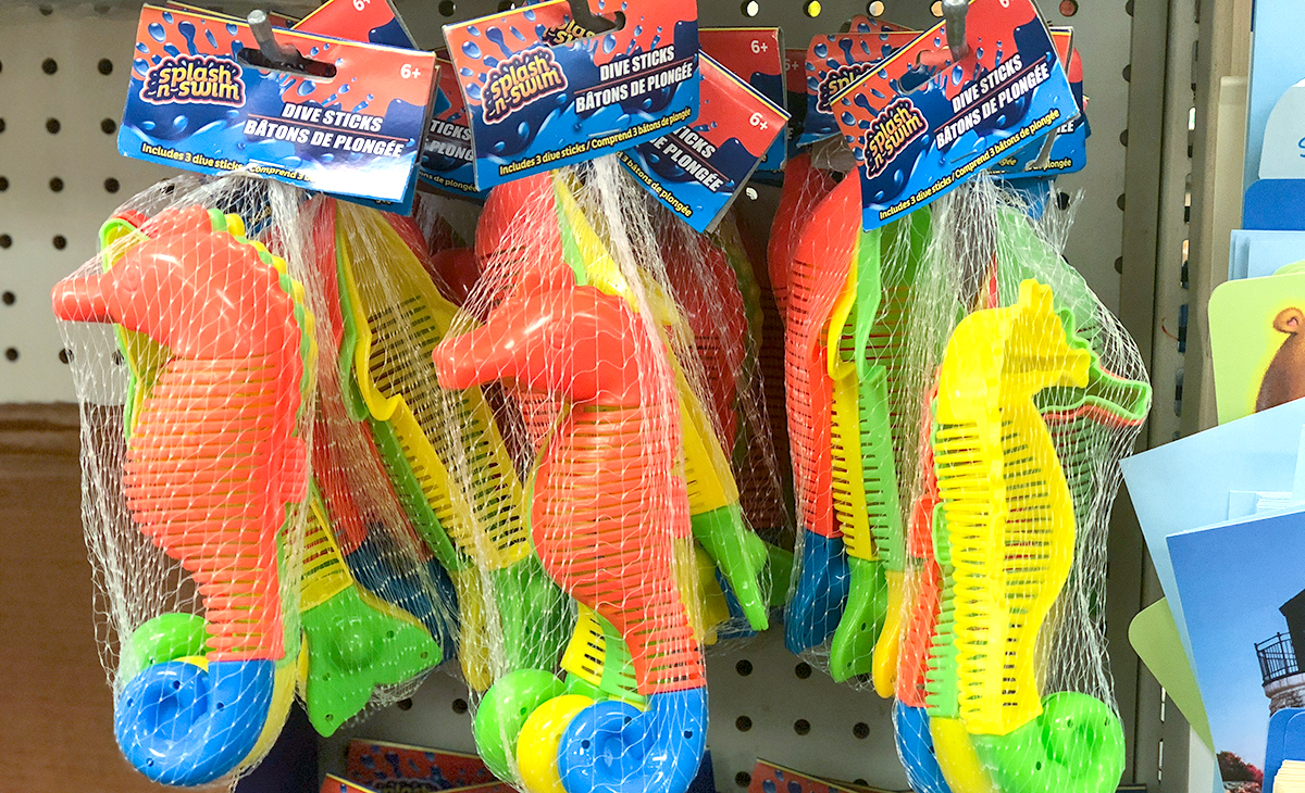 dollar tree pool supplies and fun hacks &mdash; seahorse shaped diving sticks