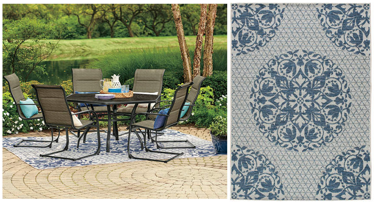 budget patio finds &mdash; blue medallion indoor outdoor rug