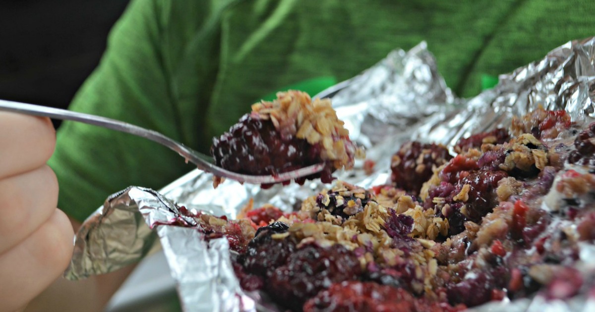 berry crisp packets for grilling or camping &ndash; a closeup of the final product 