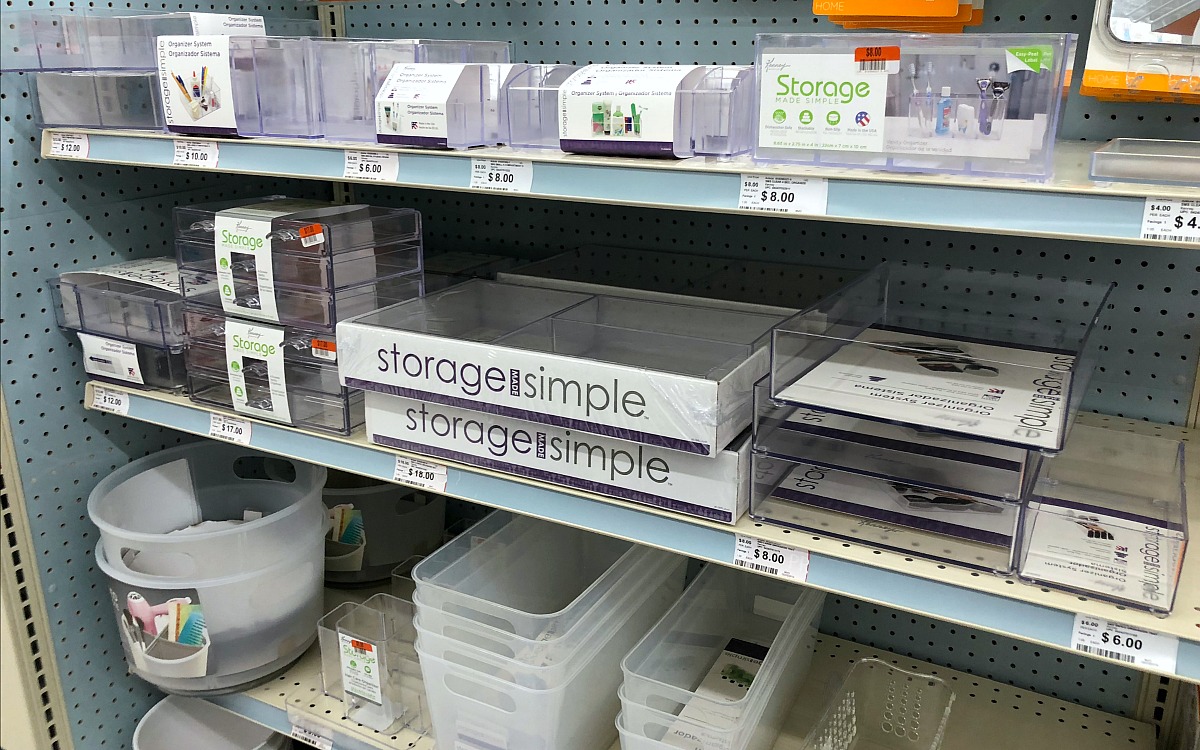 back-to-school college dorm shopping with big lots &mdash; acrylic and frosted plastic organizing bins and trays