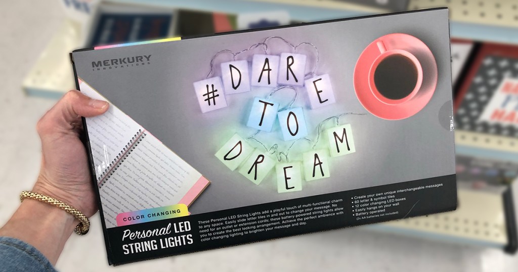 big lots dorm shopping finds &mdash; "dare to dream" led string lights