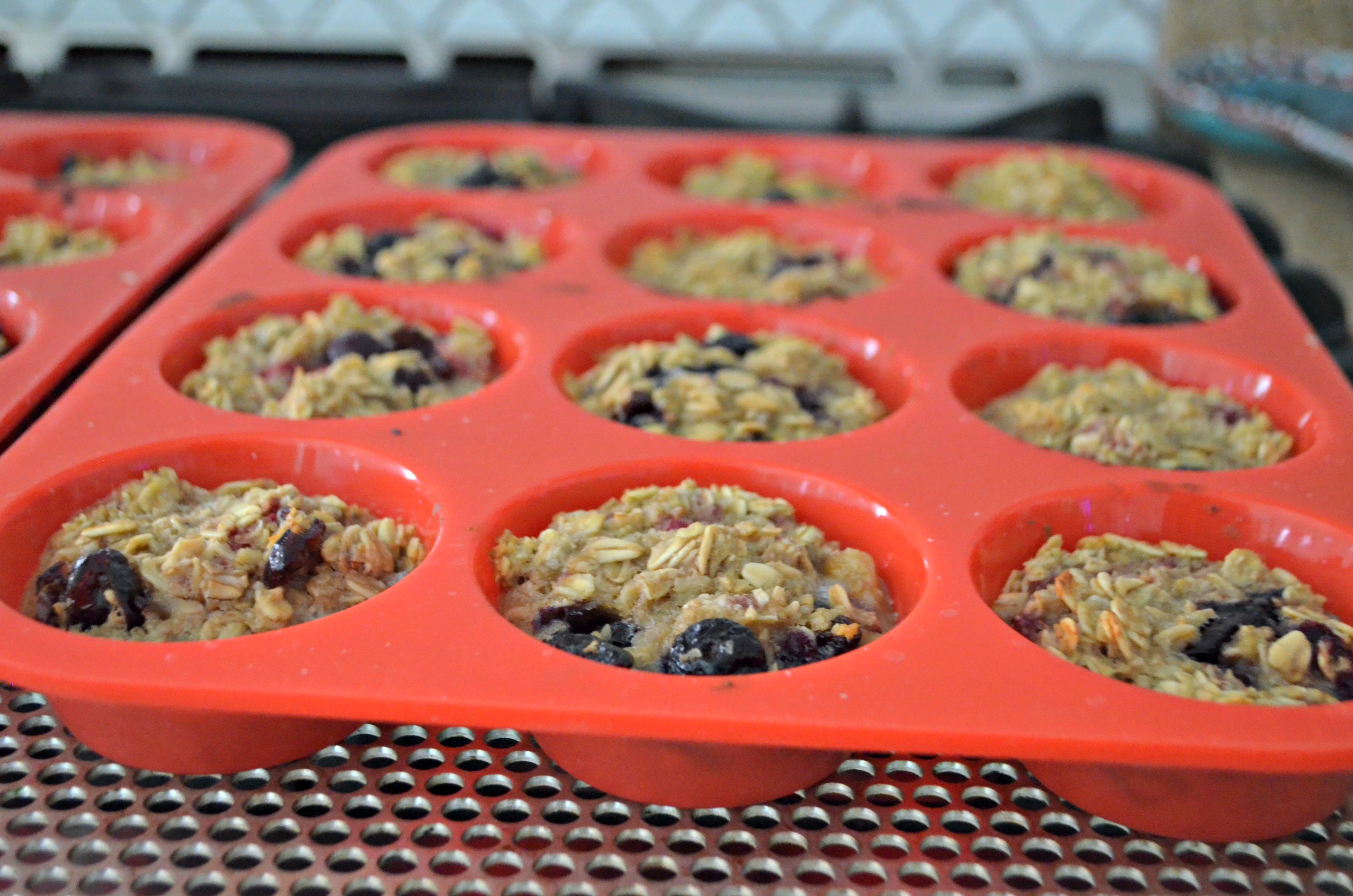 Baked Oatmeal Berry Cups &ndash; muffins in the tin prior to baking
