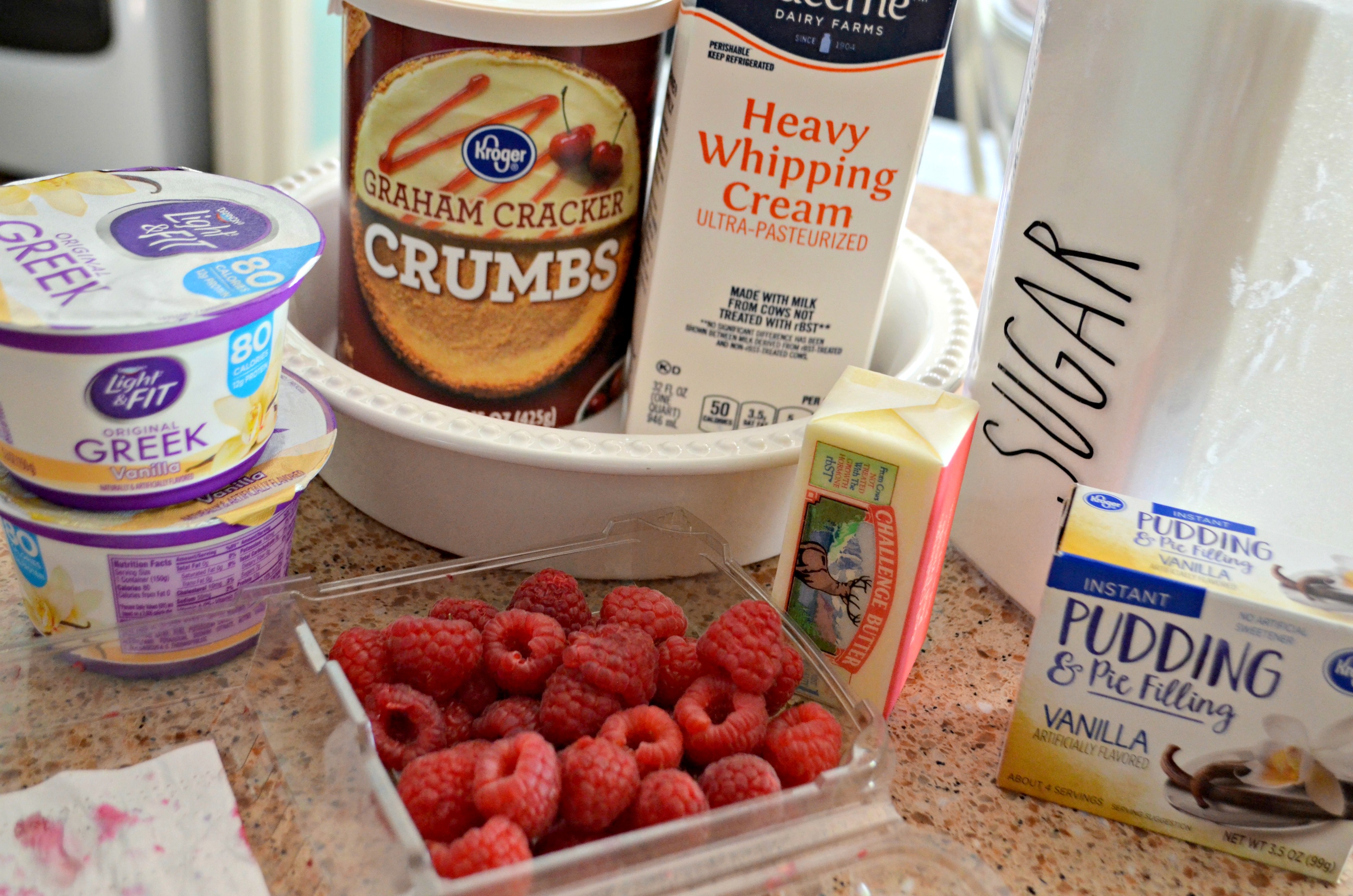 Easy Raspberry Cream Pie &ndash; The ingredients on the counter
