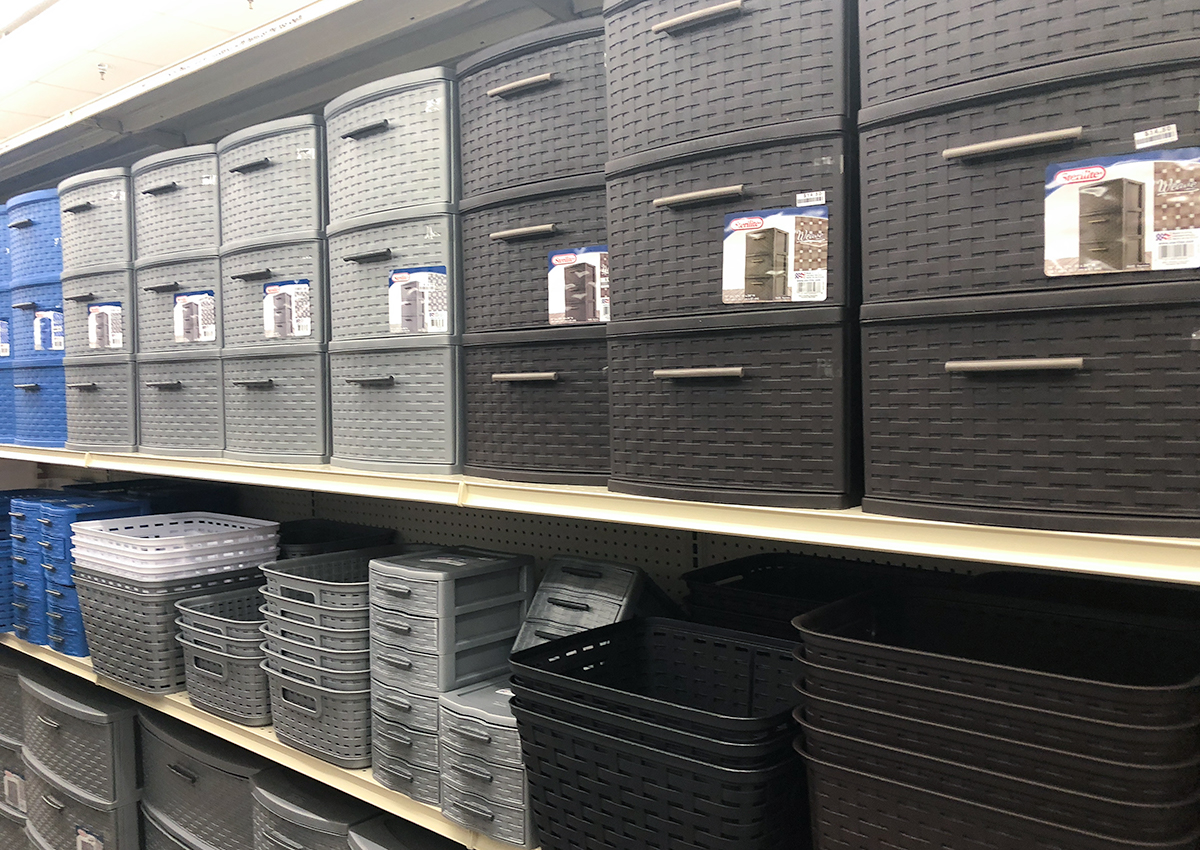 back-to-school college dorm shopping with big lots &mdash; tiered faux wicker drawers and bins