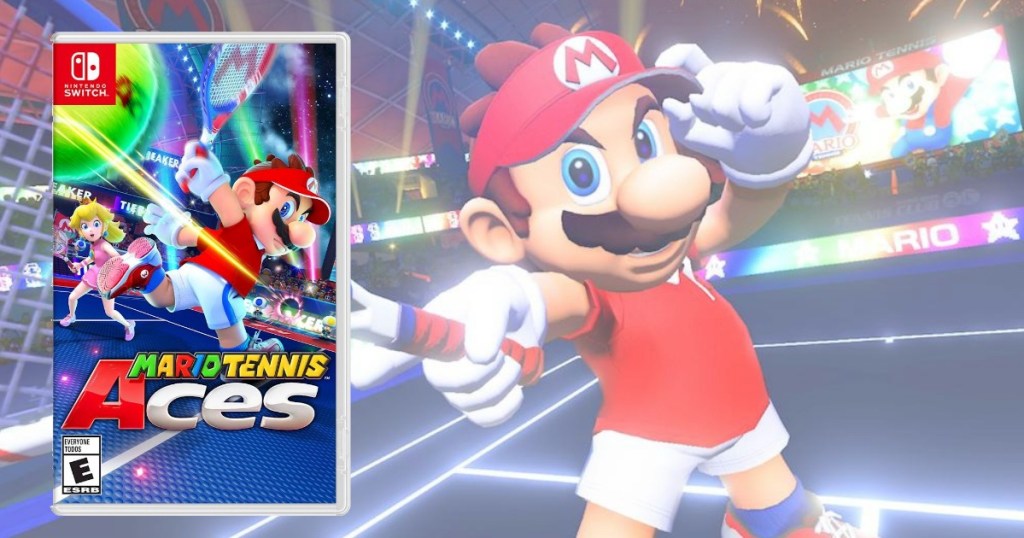 mario tennis aces game play screen grab and game cover