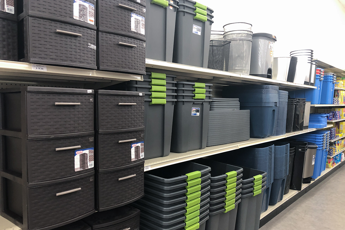 back-to-school college dorm shopping with big lots &mdash; large plastic storage and moving bins