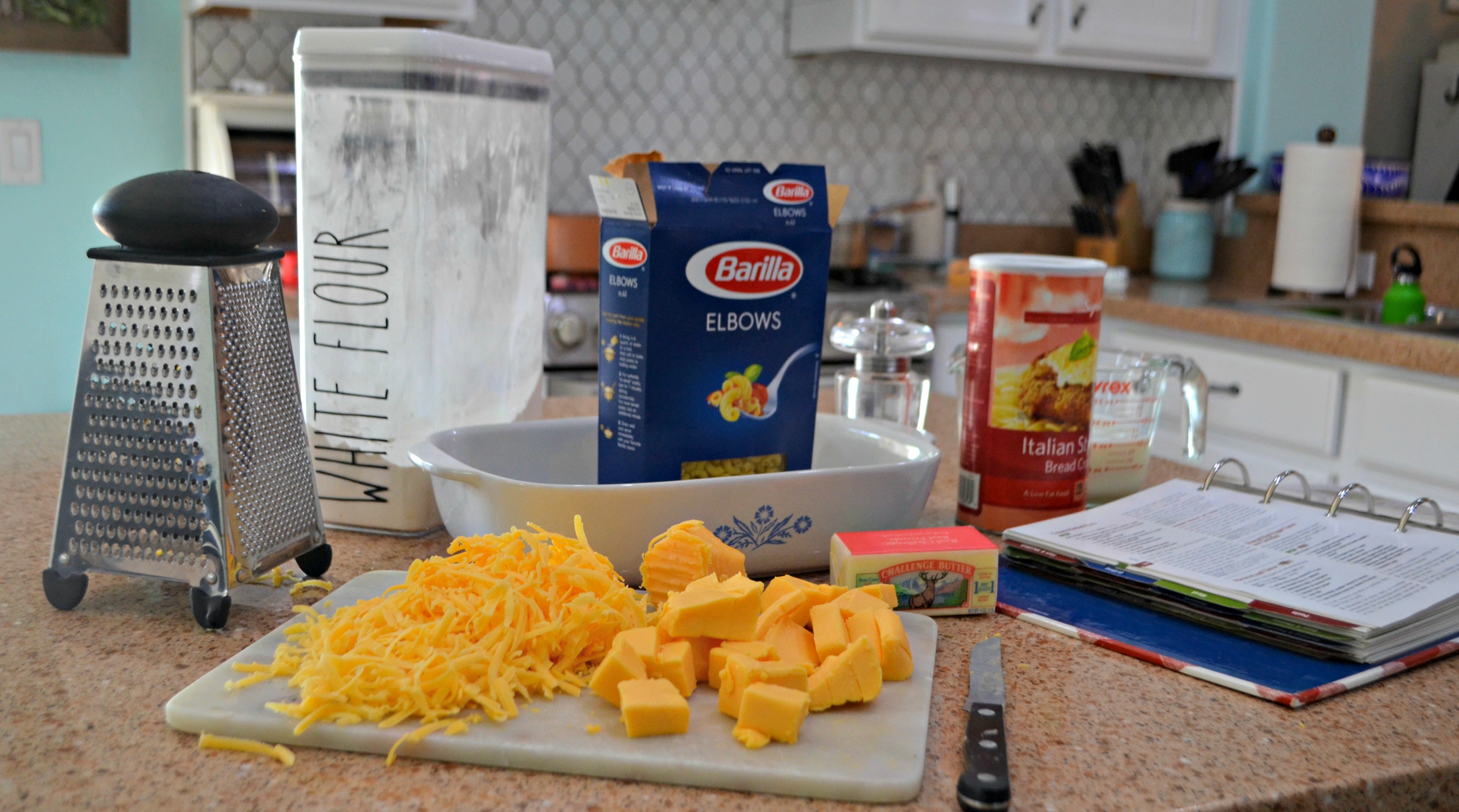 Classic Mac and Cheese just like my mom made! &ndash; Ingredients on the counter
