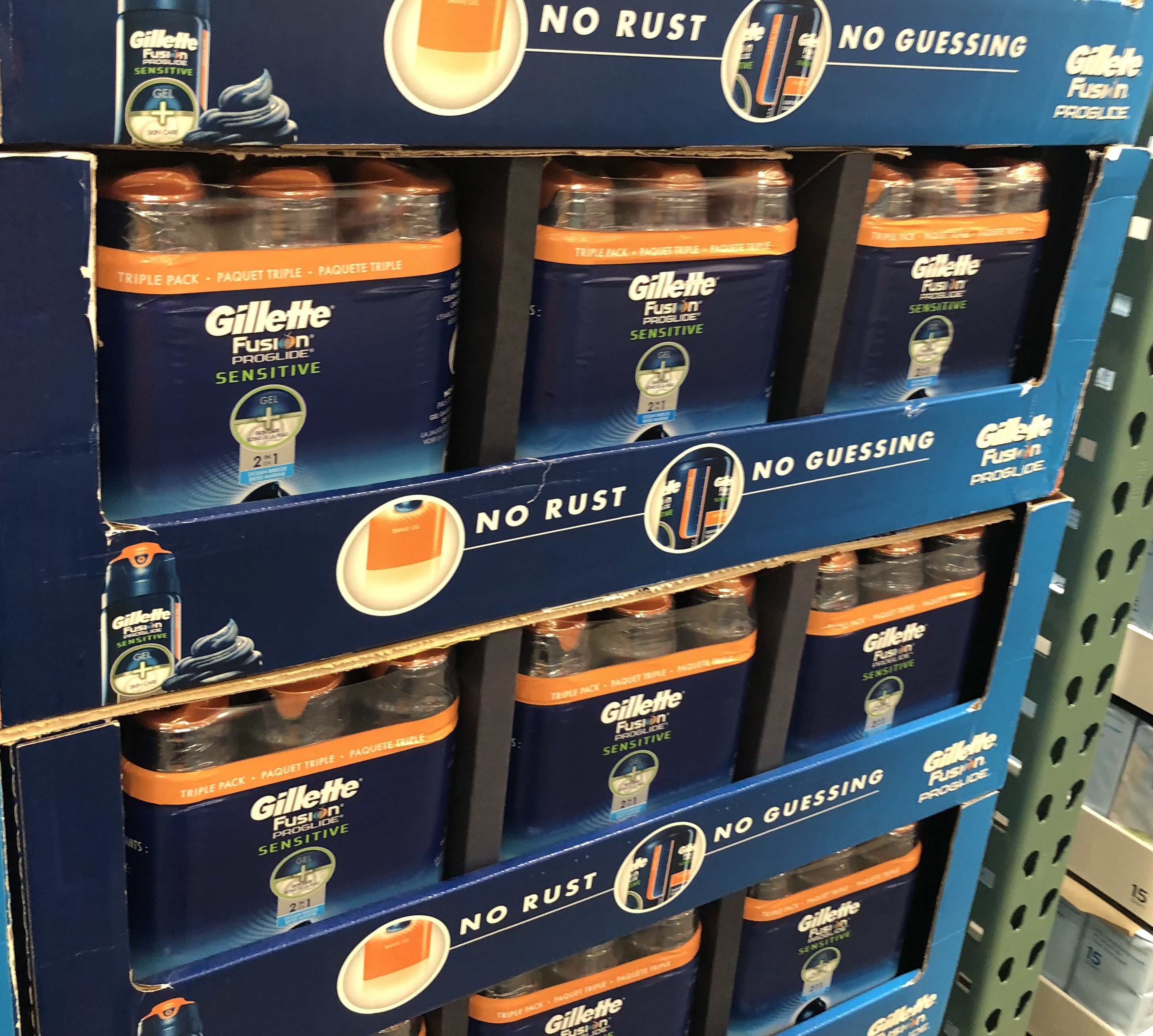save on back-school snacks, ziploc, and charmin, at costco &ndash; gilette fusion display