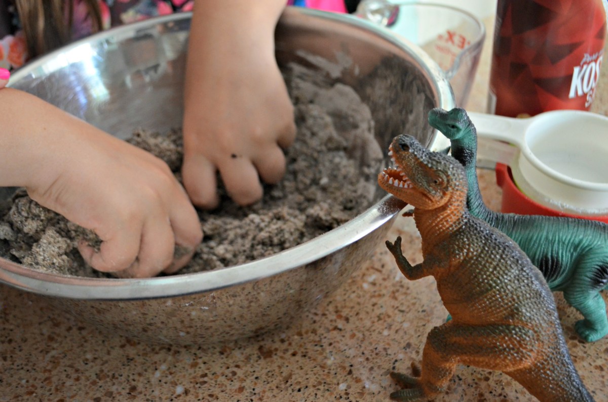 diy dinosaur surprise eggs &ndash; kneading the ingredients