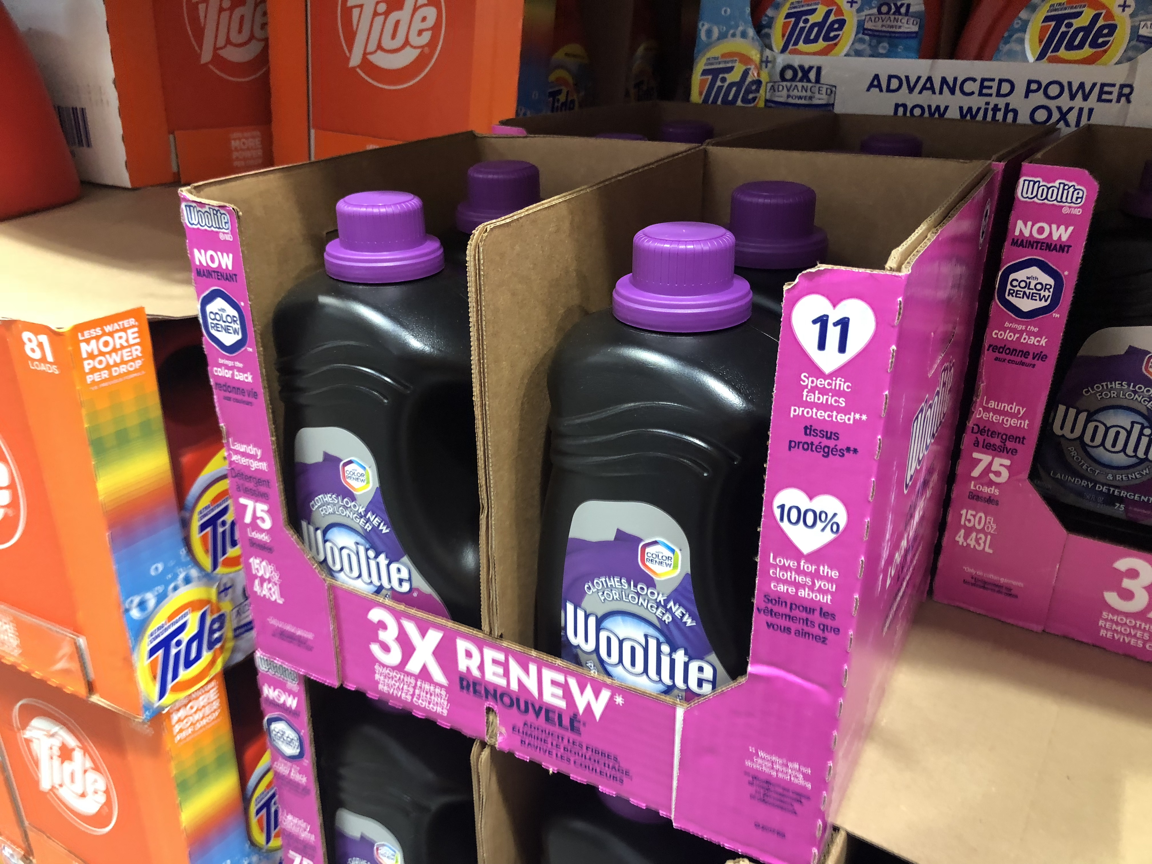 save on back-school snacks, ziploc, and charmin, at costco &ndash; Woolite display