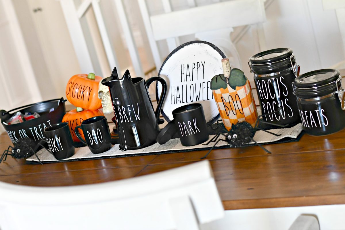 DIY Rae Dunn Inspired Halloween Decorations &ndash; Decorating a table runner in the dining room