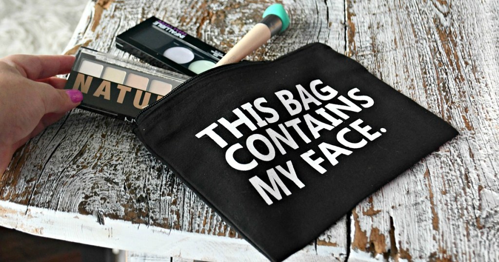 gift guide for beauty makeup lover &mdash; "this bag contains my face" makeup bag