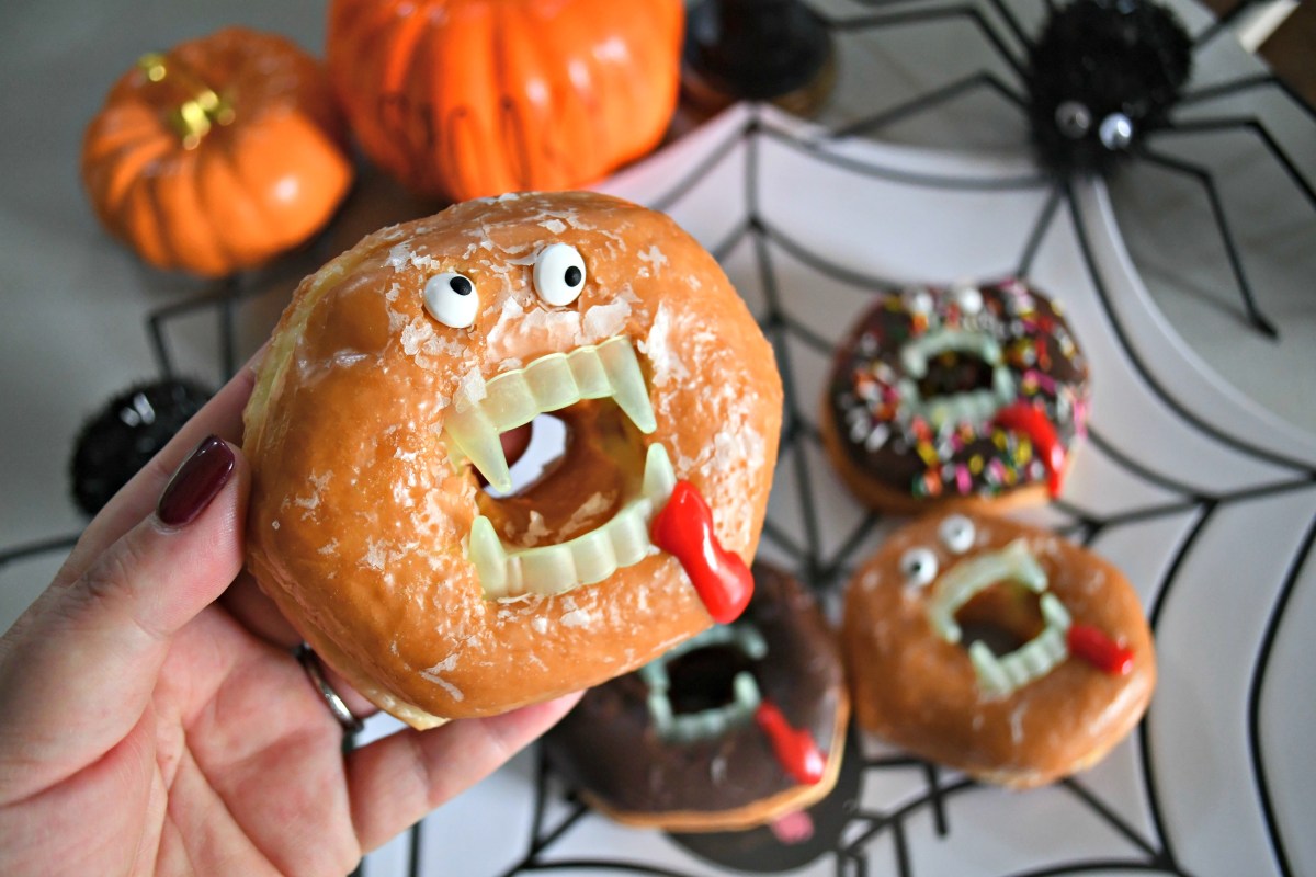 These Spooky Vampire Donuts Halloween Treats are an easy and fun treat idea &ndash; closeup of the donut