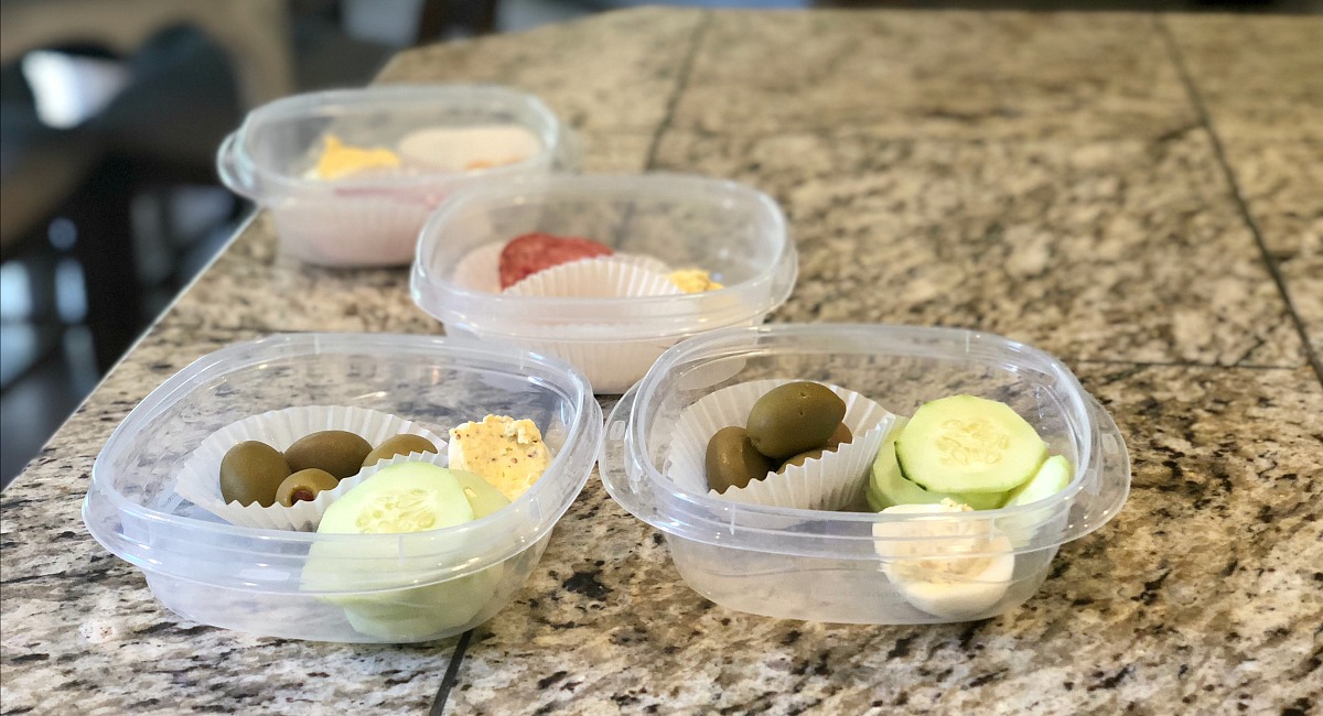 vegetarian meal planning tips for a meat-loving family &ndash; low carb snacks of olives, hard-boiled eggs, and cucumbers