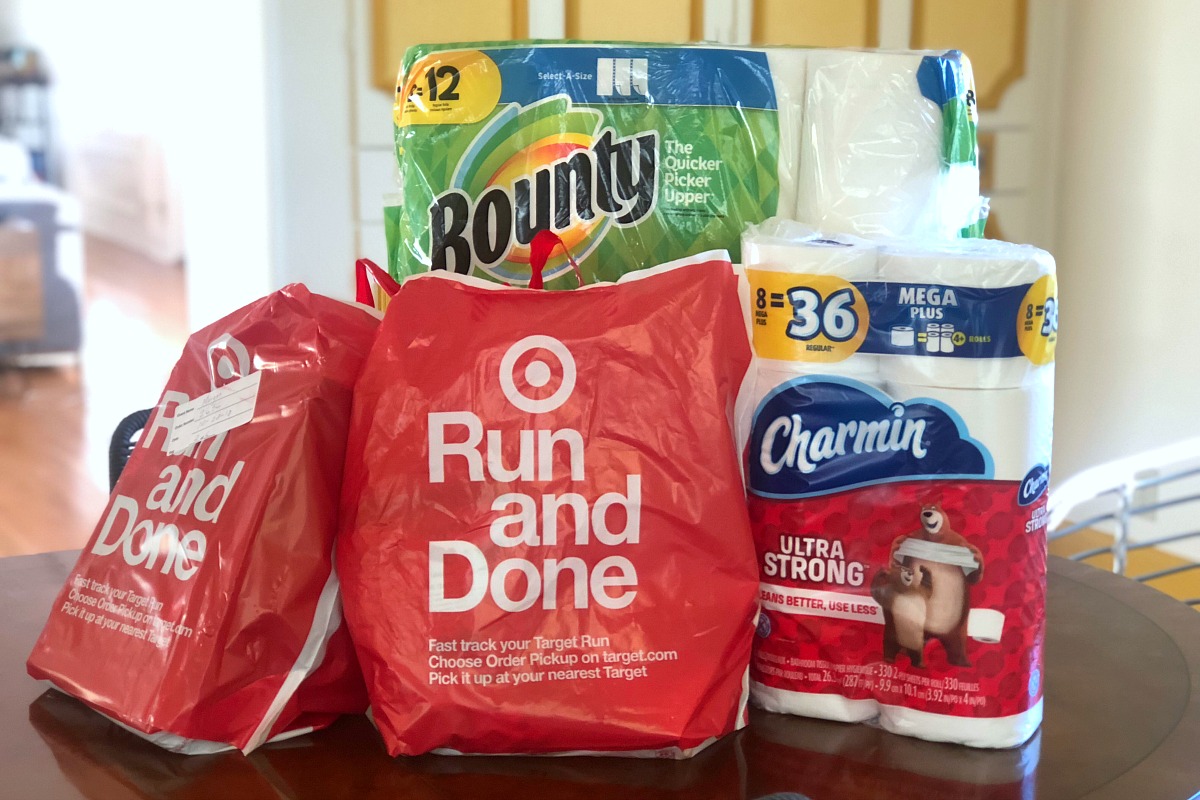 target cartwheel deals order pickup &mdash; target order bags and paper products on table
