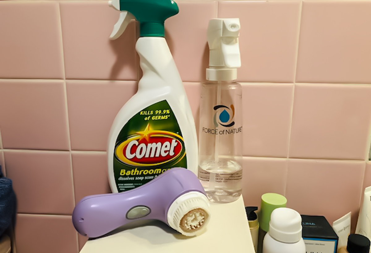 reuse old clarisonic brush heads &mdash; clarisonic and bathroom cleaner