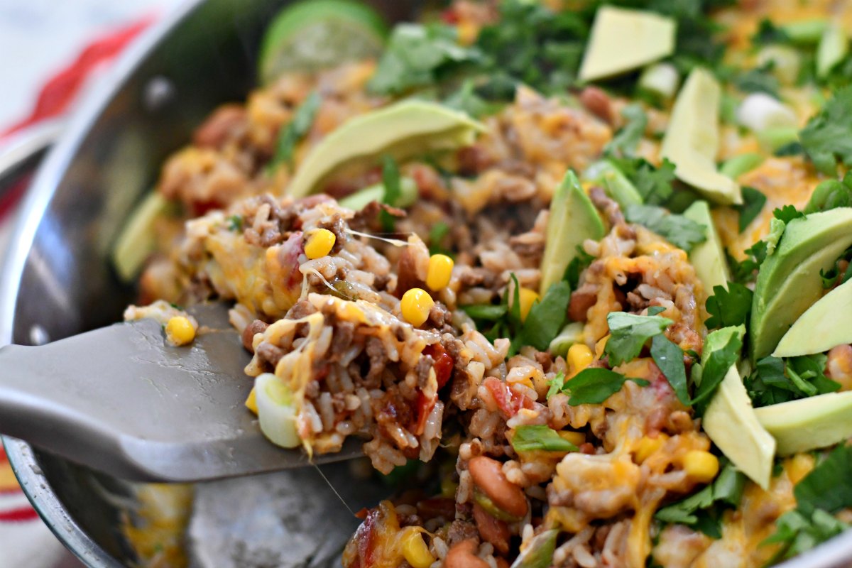 taco rice beans skillet casserole &ndash; serving up the cooked casserole