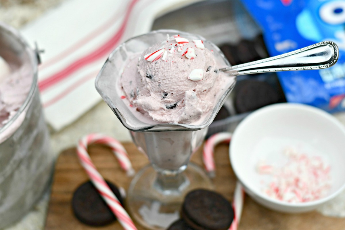Homemade Peppermint Cookies & Cream Ice Cream &ndash; the ice cream with added peppermint sprinkles on top