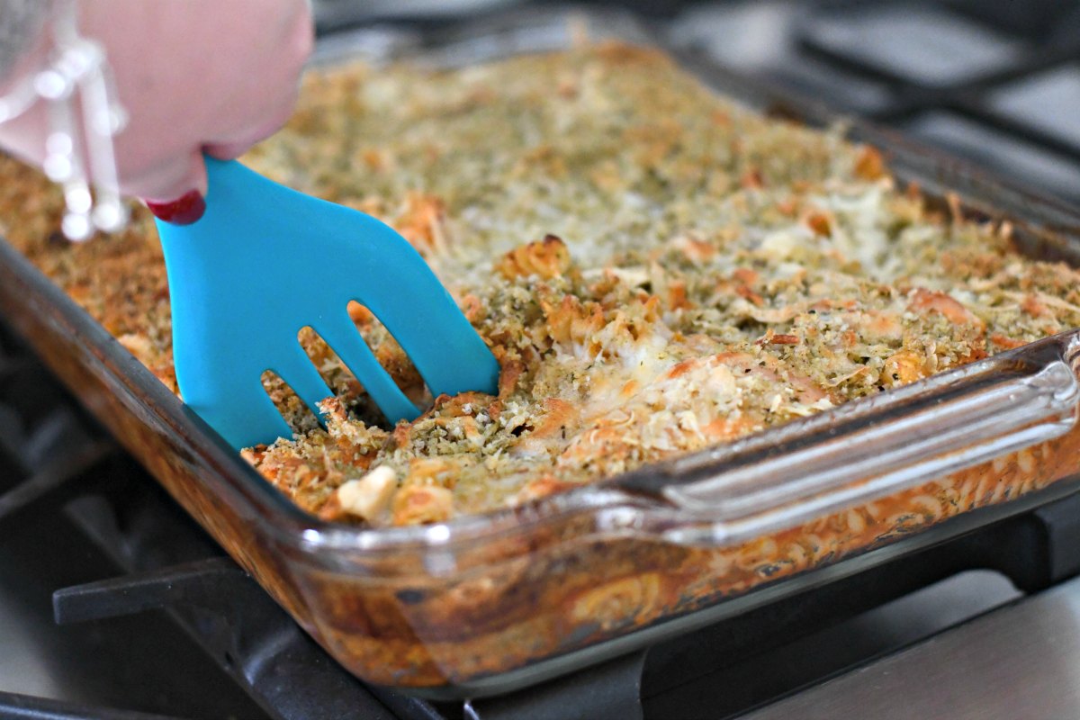 chicken parmesan bake one-pan meal &ndash; serving from the dish