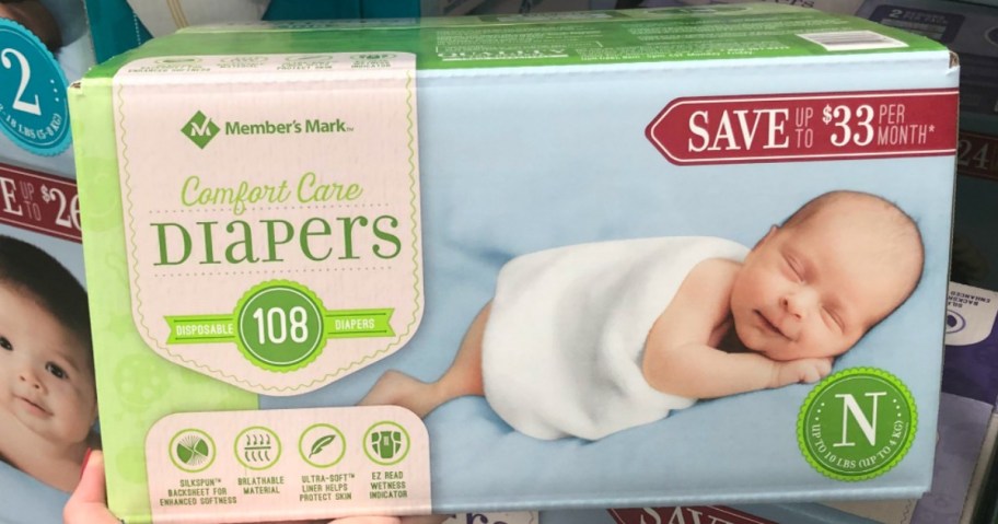 box of newborn size member's mark diapers