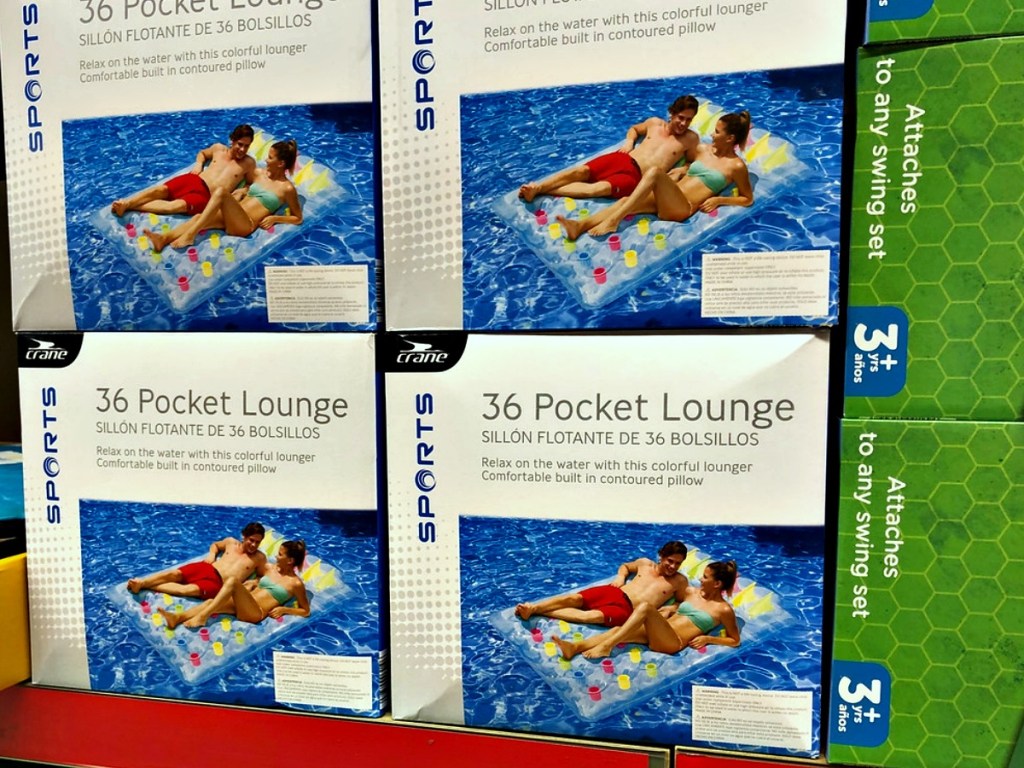 store shelf with a large pool float on it