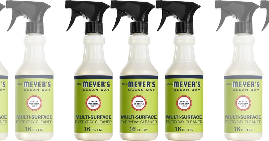multiple bottles of Mrs. Meyer's Clean Day Multi-Surface Spray Lemon Verbena