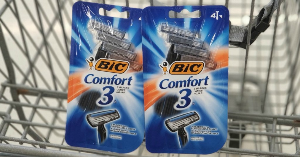 Two packs of men's BIC razors at Walgreens in cart