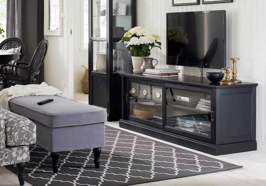 modern living room with IKEA tv stand