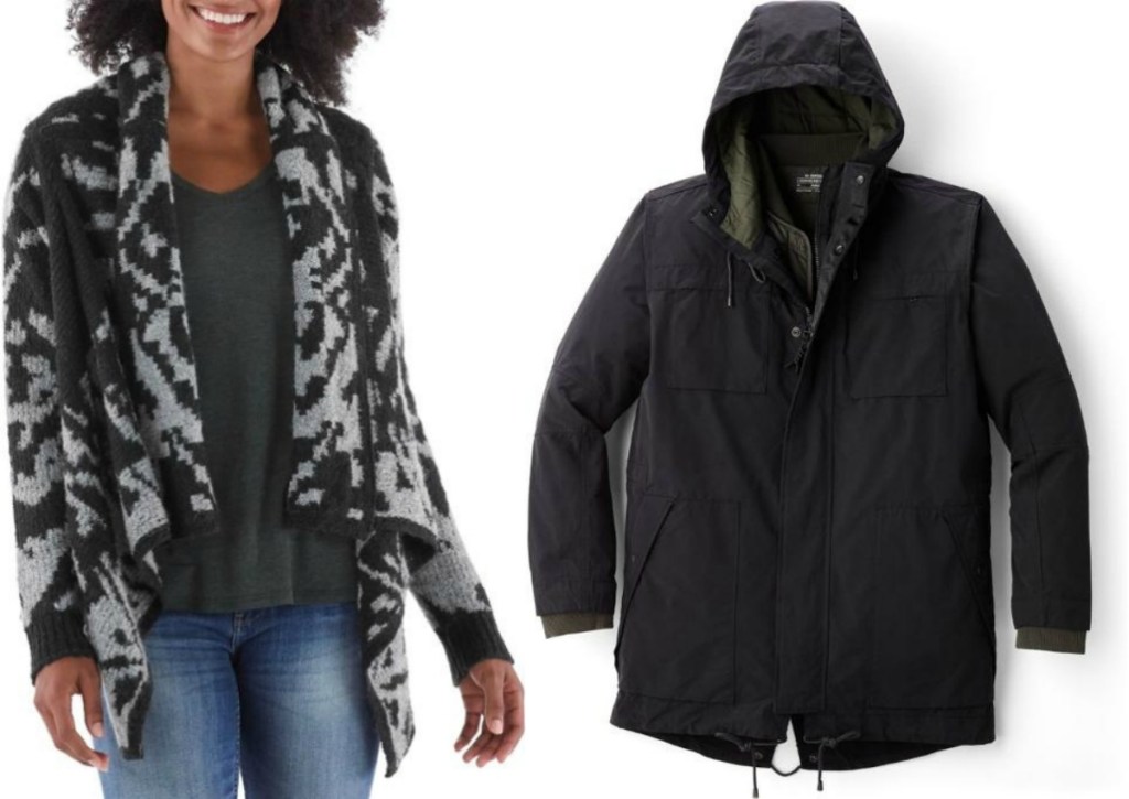 REI women's sweater and men's jacket