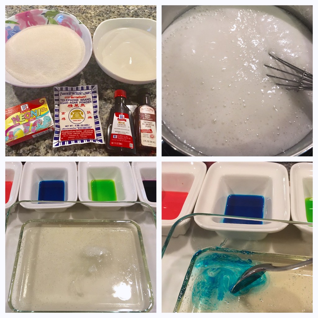collage of cookie and coloring steps of japanese jellies