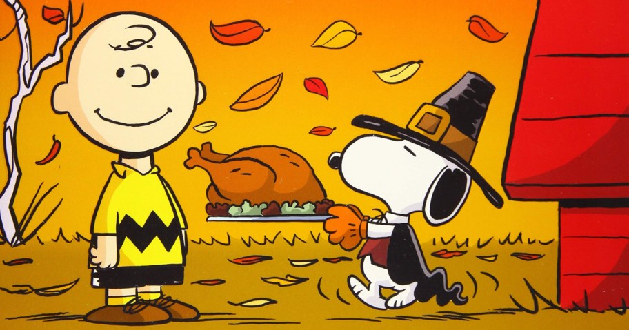 Charlie Brown and Snoopy with turkey