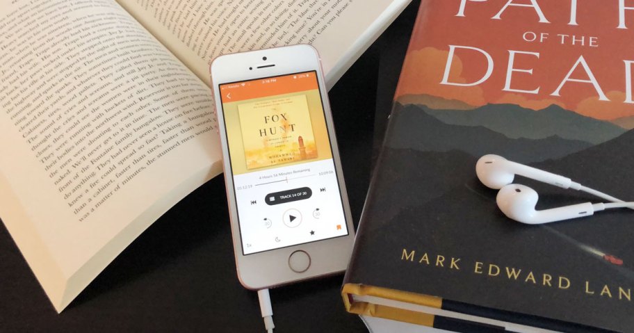 phone with audiobook playing