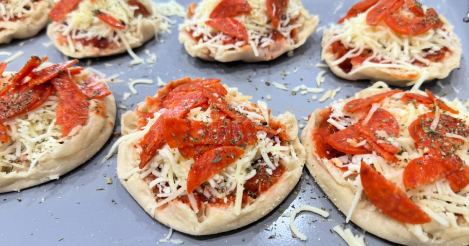 english muffin pizzas with cheese and pepperoni