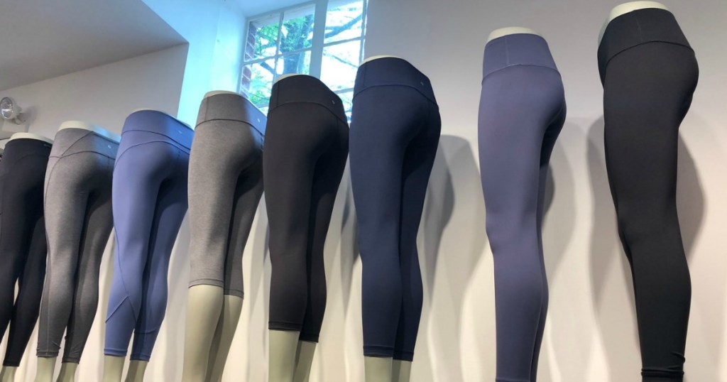 Women's leggings in a variety of colors on display in-store