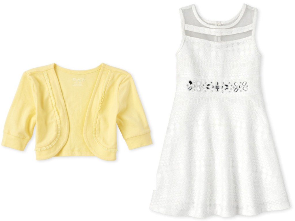girls yellow shawl and white dress