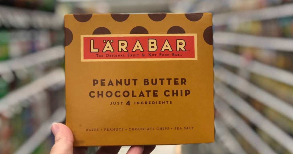 hand holding up box of Larabar Peanut Butter Chocolate Chip&nbsp;Bar