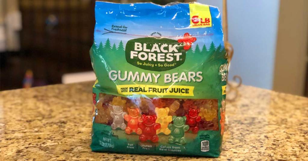 bag of black forest gummy bears on a counter