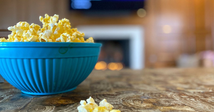 bowl of popcorn on table