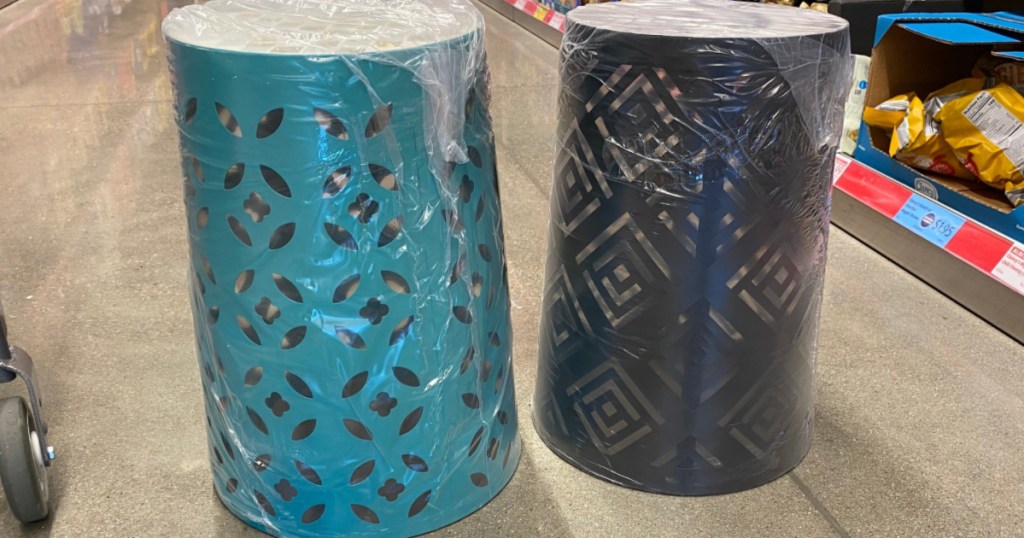 Mosaic garden stools on the floor inside ALDI